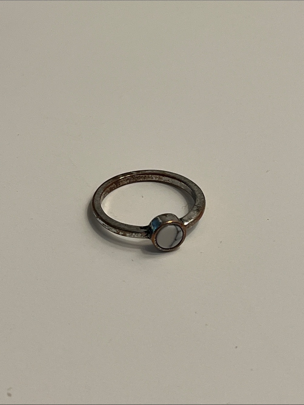 Target Silver-Tone Ring with White Cabochon